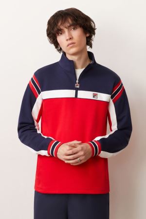 FILA Haakon 1/2 Zip Jackets Red / Navy / White,Mens Clothing | CA.TIURAE623